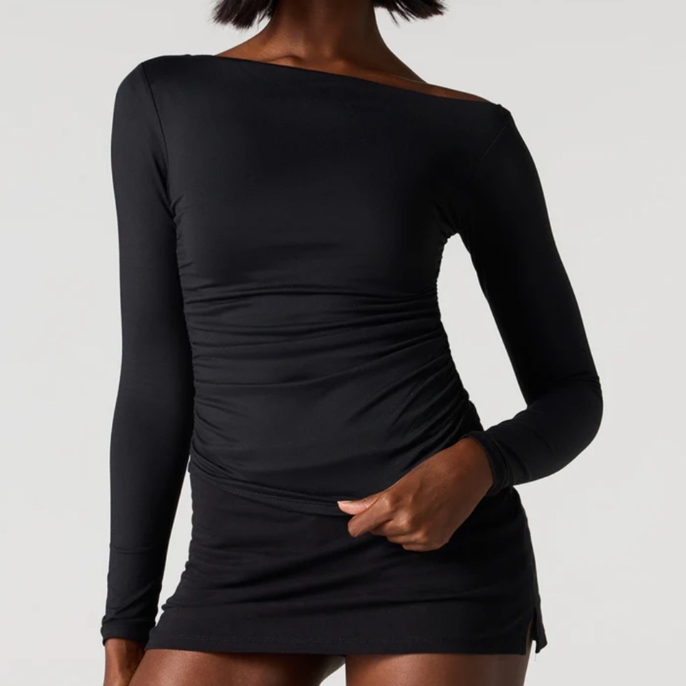 SWS Contour Black Off the Shoulder Long Sleeve Ruched Bodysuit